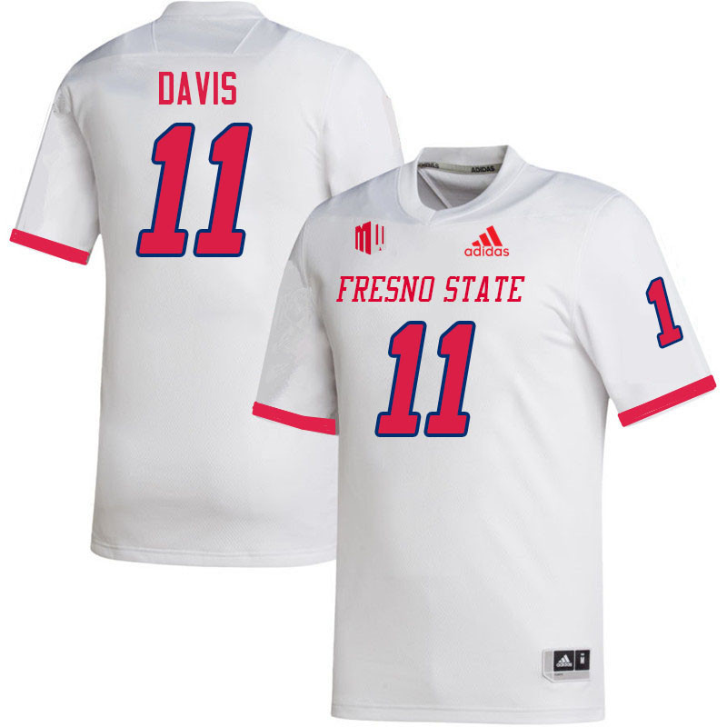 Men #11 Jayden Davis Fresno State Bulldogs College Football Jerseys Stitched Sale-White - Click Image to Close